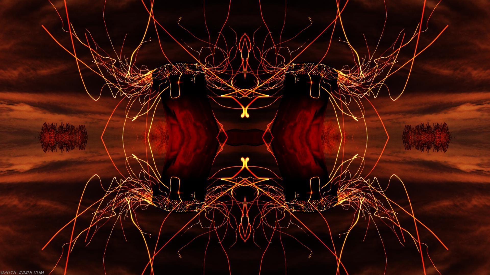 Quadroscopic composite trails: Zoomed 5D clouds moon chimney sparks and stars